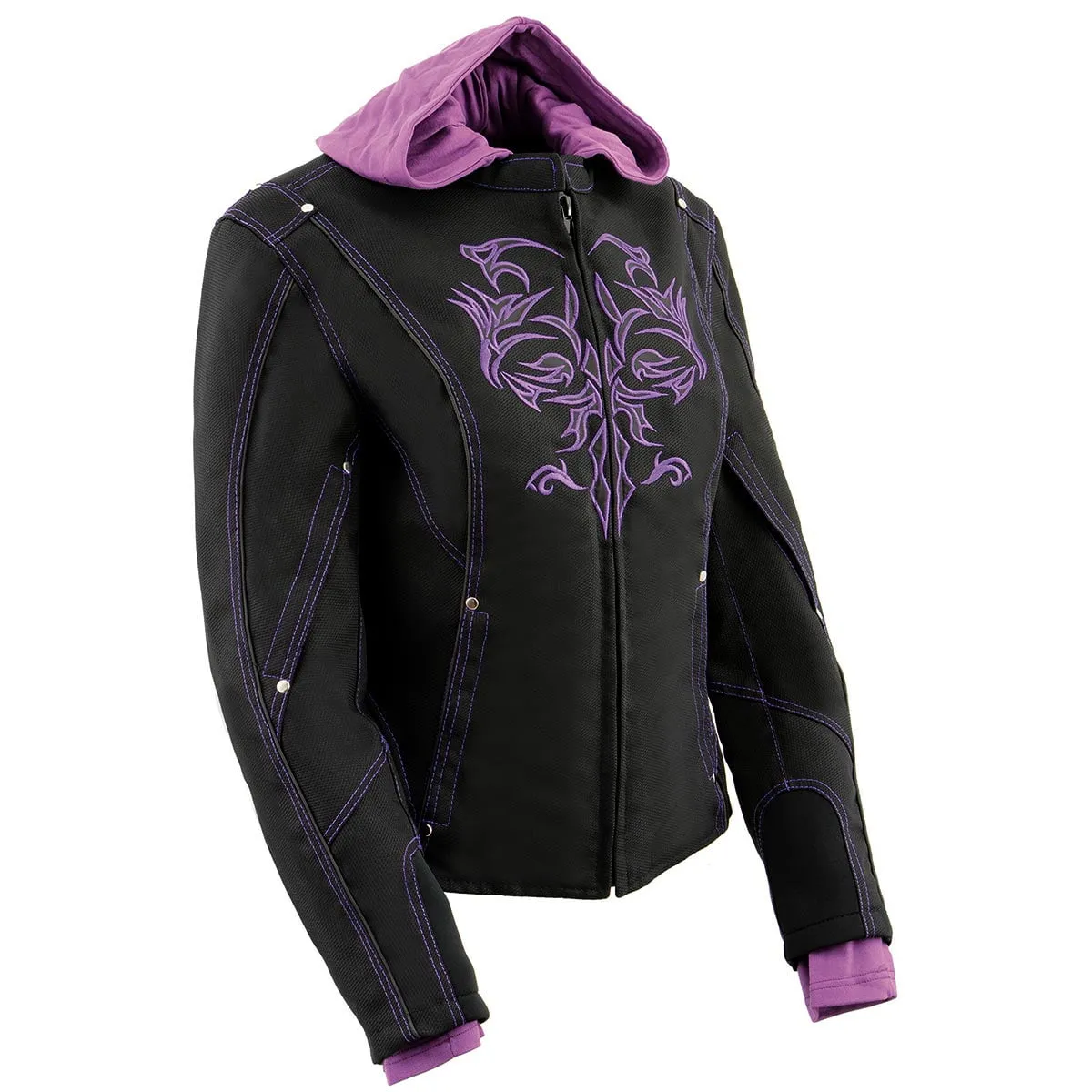 Milwaukee Leather MPL1967 Women's 3/4 Hooded Black and Purple Textile