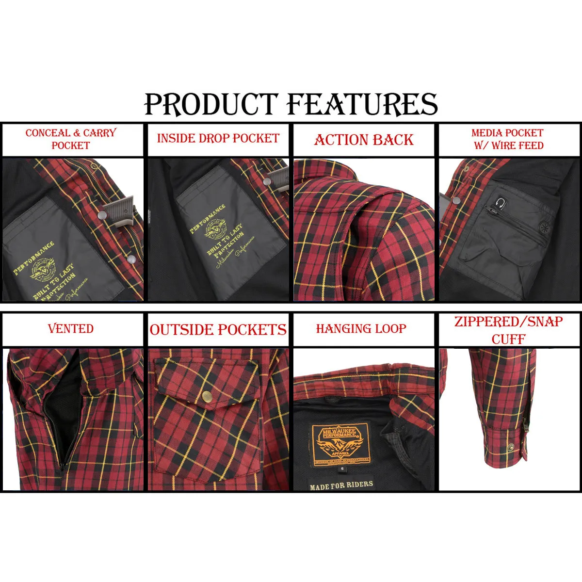 Milwaukee Performance MPM1632 Men's Armored Checkered Flannel Biker