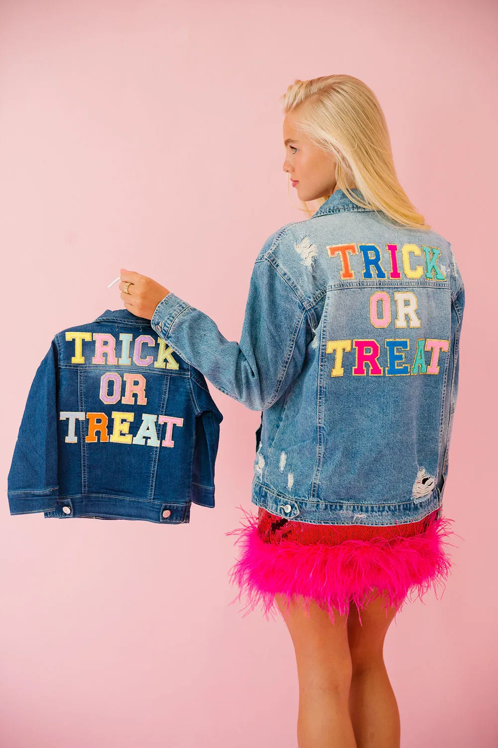 MOM   MINI KIDS TRICK OR TREAT DENIM JACKETS