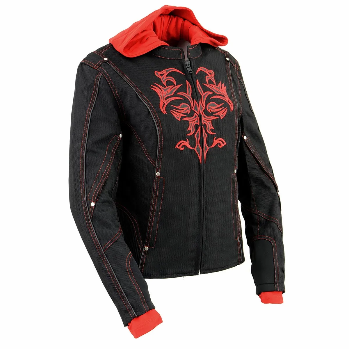 NexGen SH1939 Women's 'Reflective Tribal' Red and Black 3/4 Textile Vented Jacket