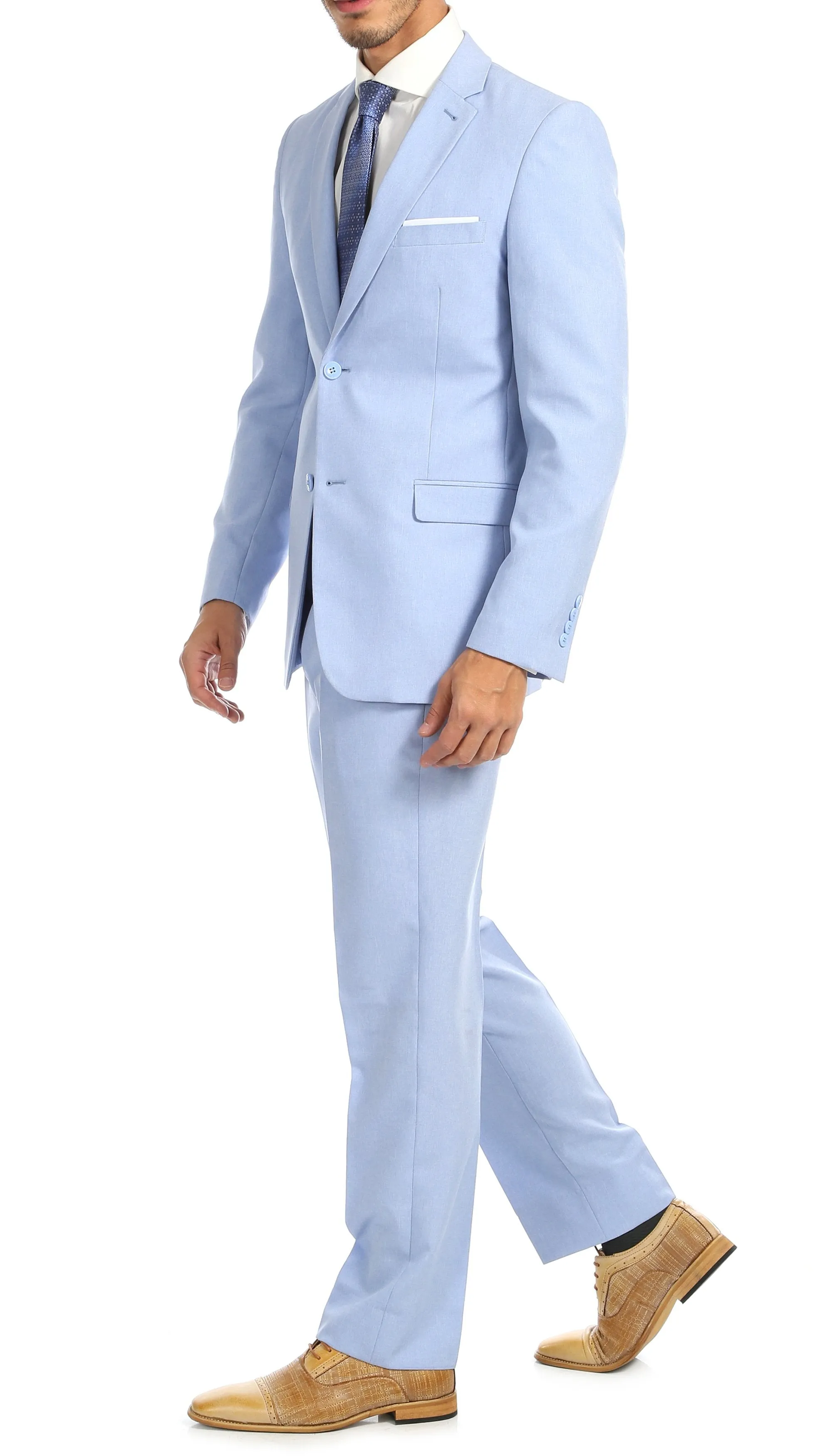 Paul Lorenzo Men's Sky Blue 2 Button Notch Lapel Slim Fit 2 Piece Suit