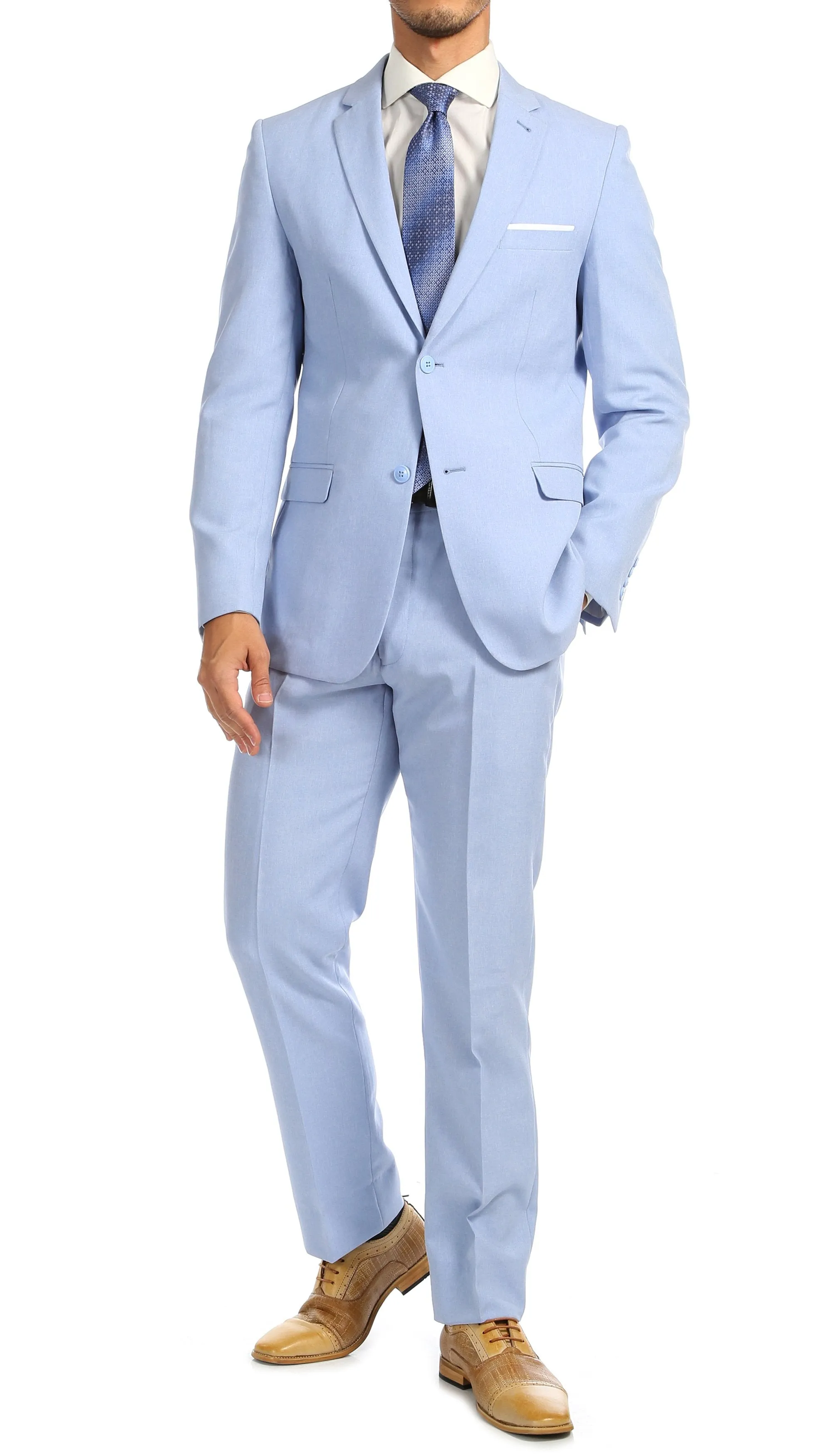 Paul Lorenzo Men's Sky Blue 2 Button Notch Lapel Slim Fit 2 Piece Suit