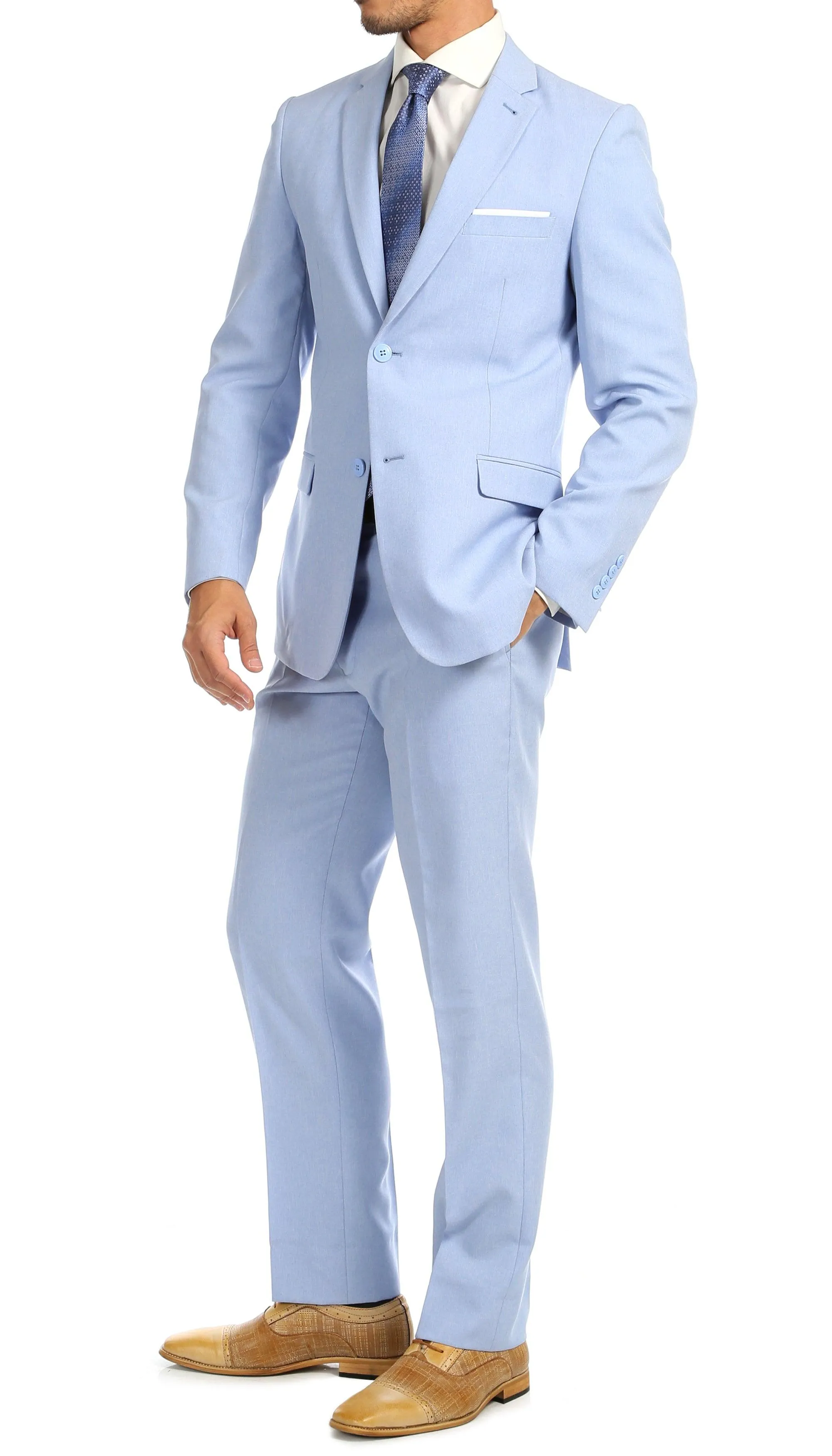 Paul Lorenzo Men's Sky Blue 2 Button Notch Lapel Slim Fit 2 Piece Suit