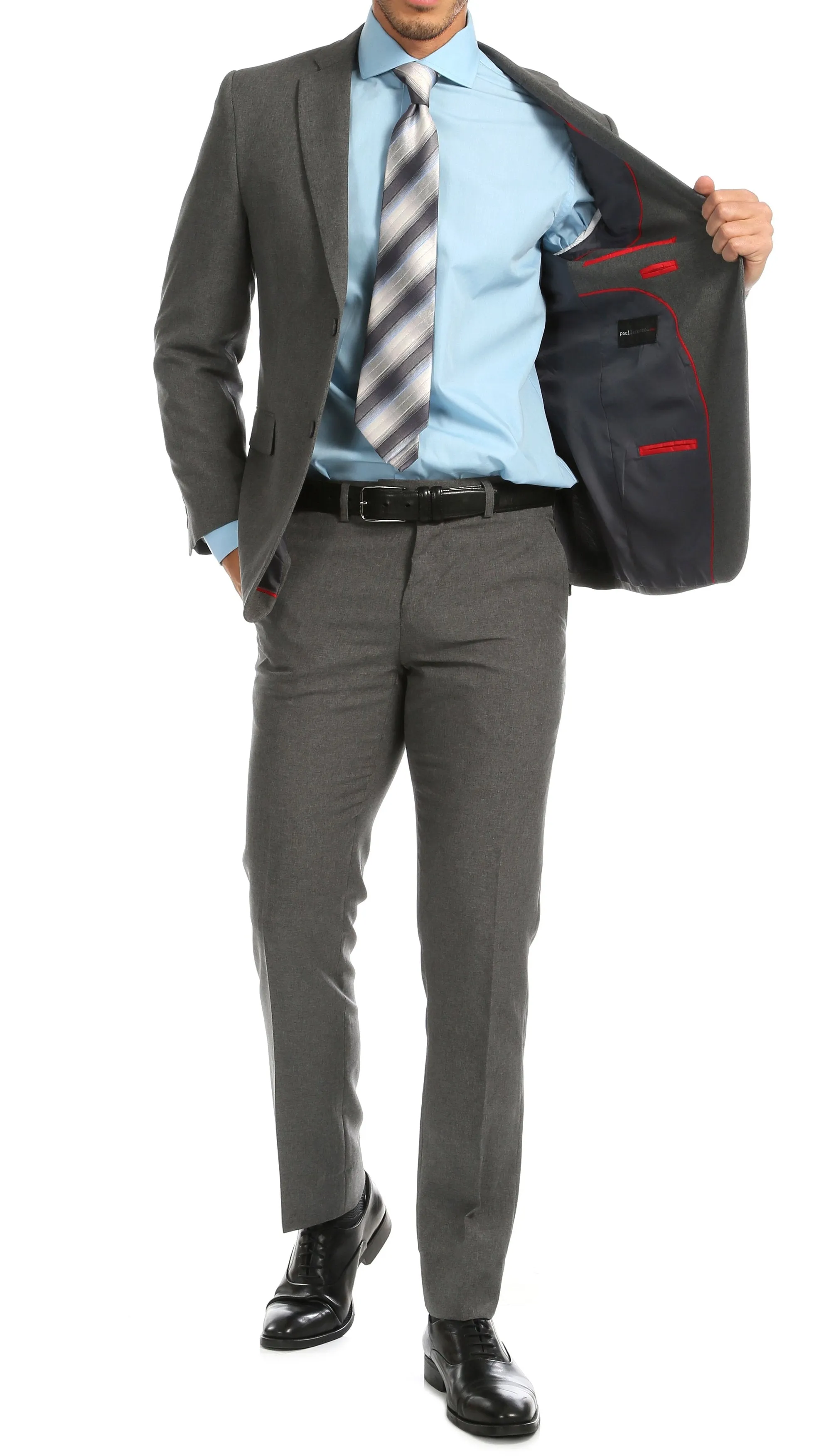 PL1969 Mens Heather Grey Slim Fit 2pc Suit