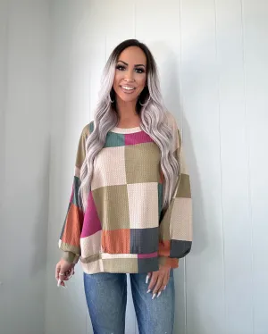 Simply Sweet Checkered Sweatshirt - Olive/Teal