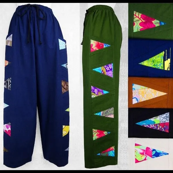 Solid Color Cotton Pants With Patches