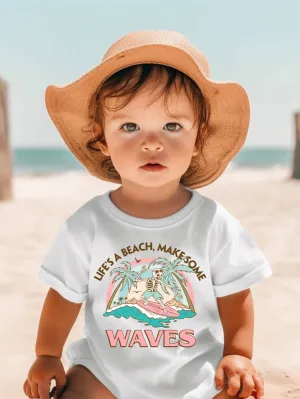 Toddler Lifes A Beach Skeleton Surfboard T-Shirt