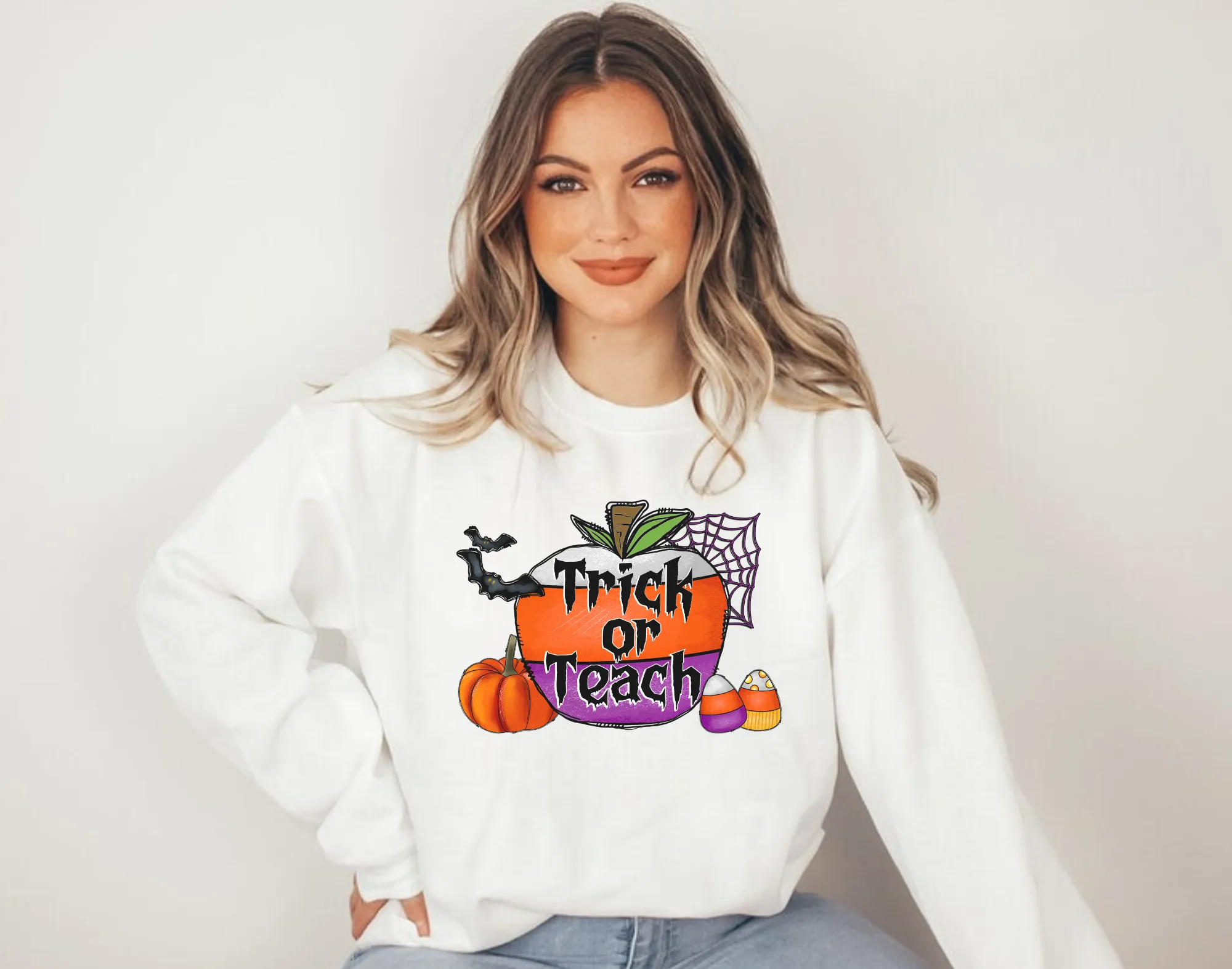 Trick or Teach | Cute Halloween Teacher Crewneck Sweatshirt