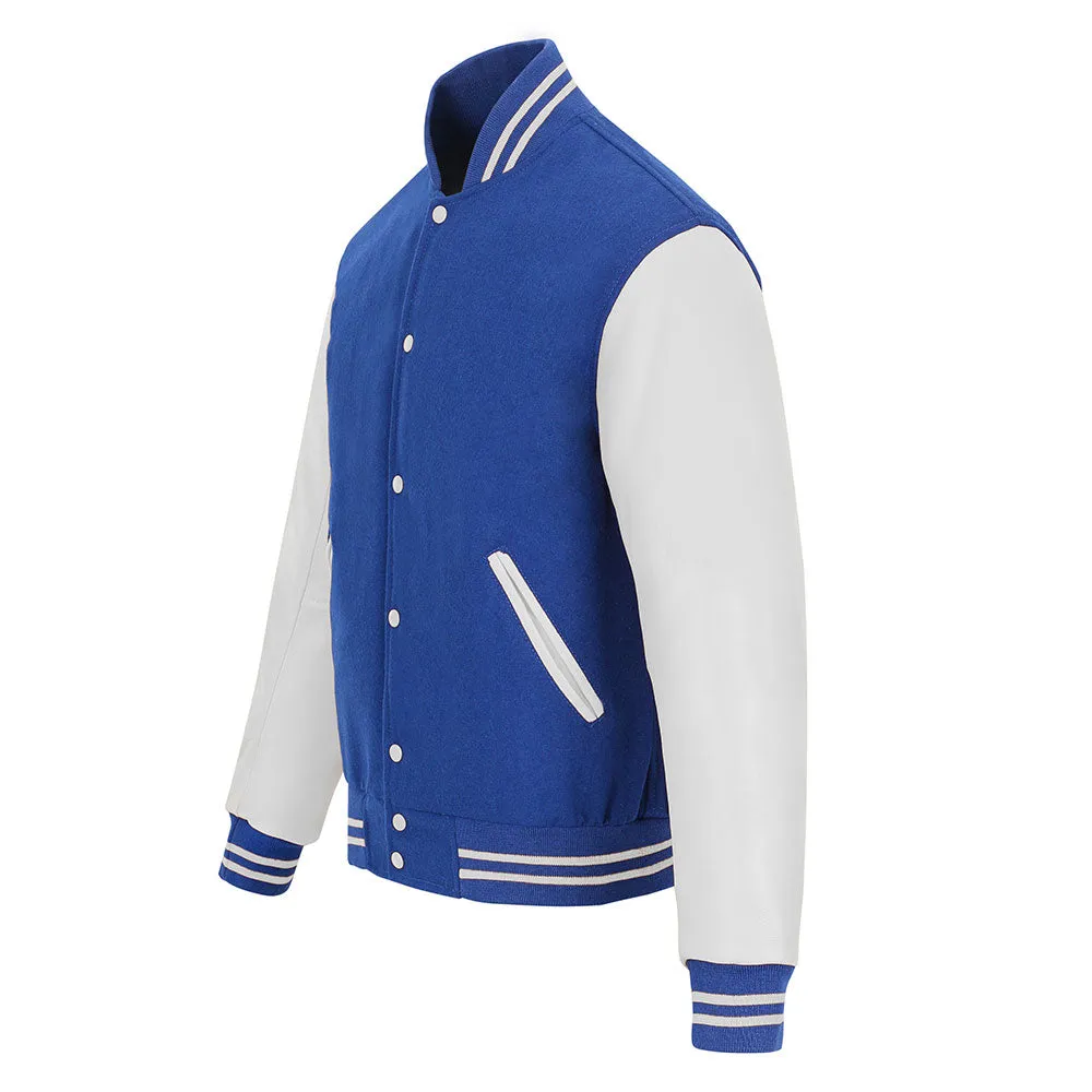 Warrior Gears Classic Hybrid Varsity Jacket for Kids, Toddler Letterman Bomber Jacket for Boys, Unisex Varsity Jacket Girls, Royal Blue Pure Wool Body & White Cowhide Leather Sleeves