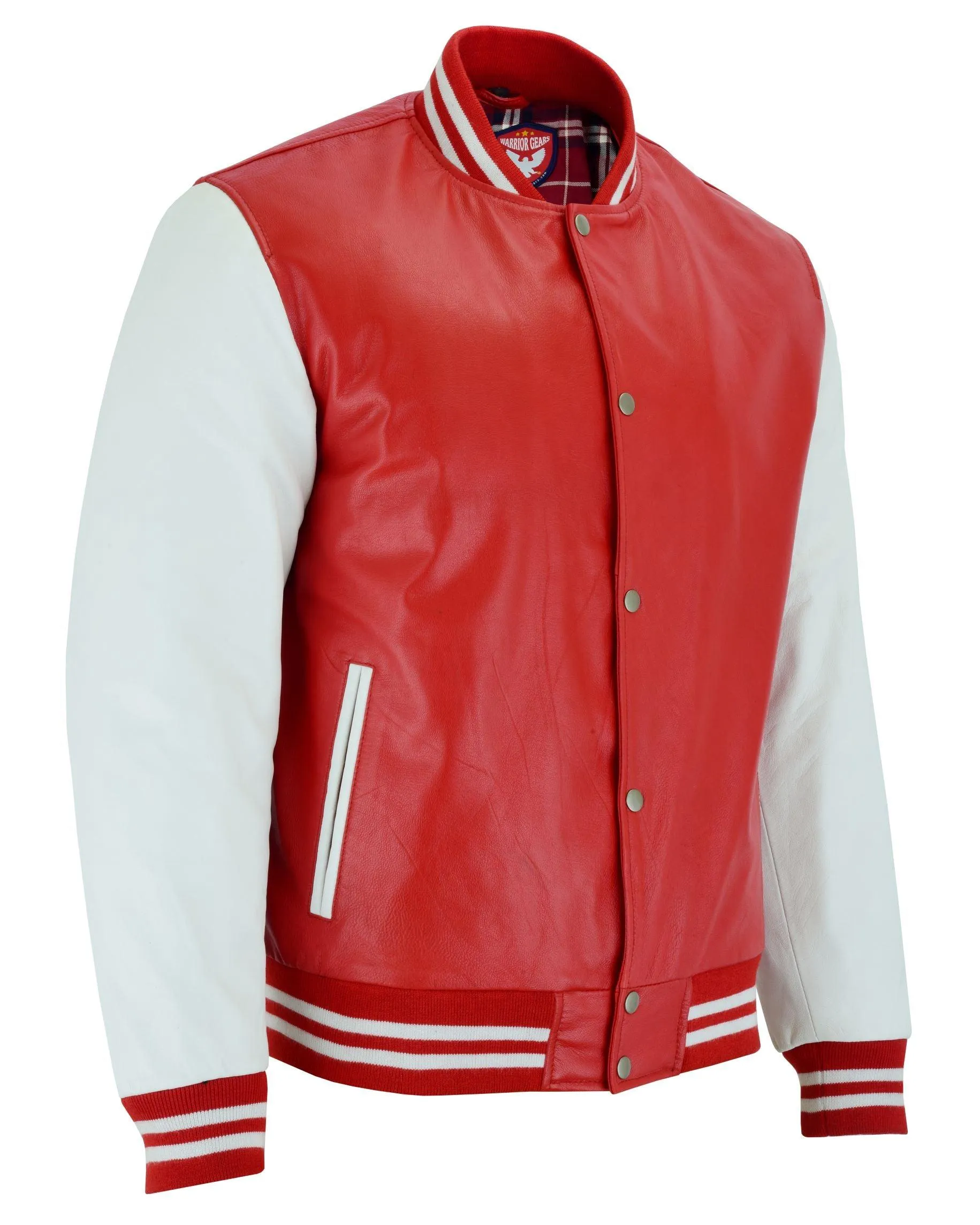 Warrior Gears® Leather Varsity Jacket -Red Leather Body & White Leather Sleeves