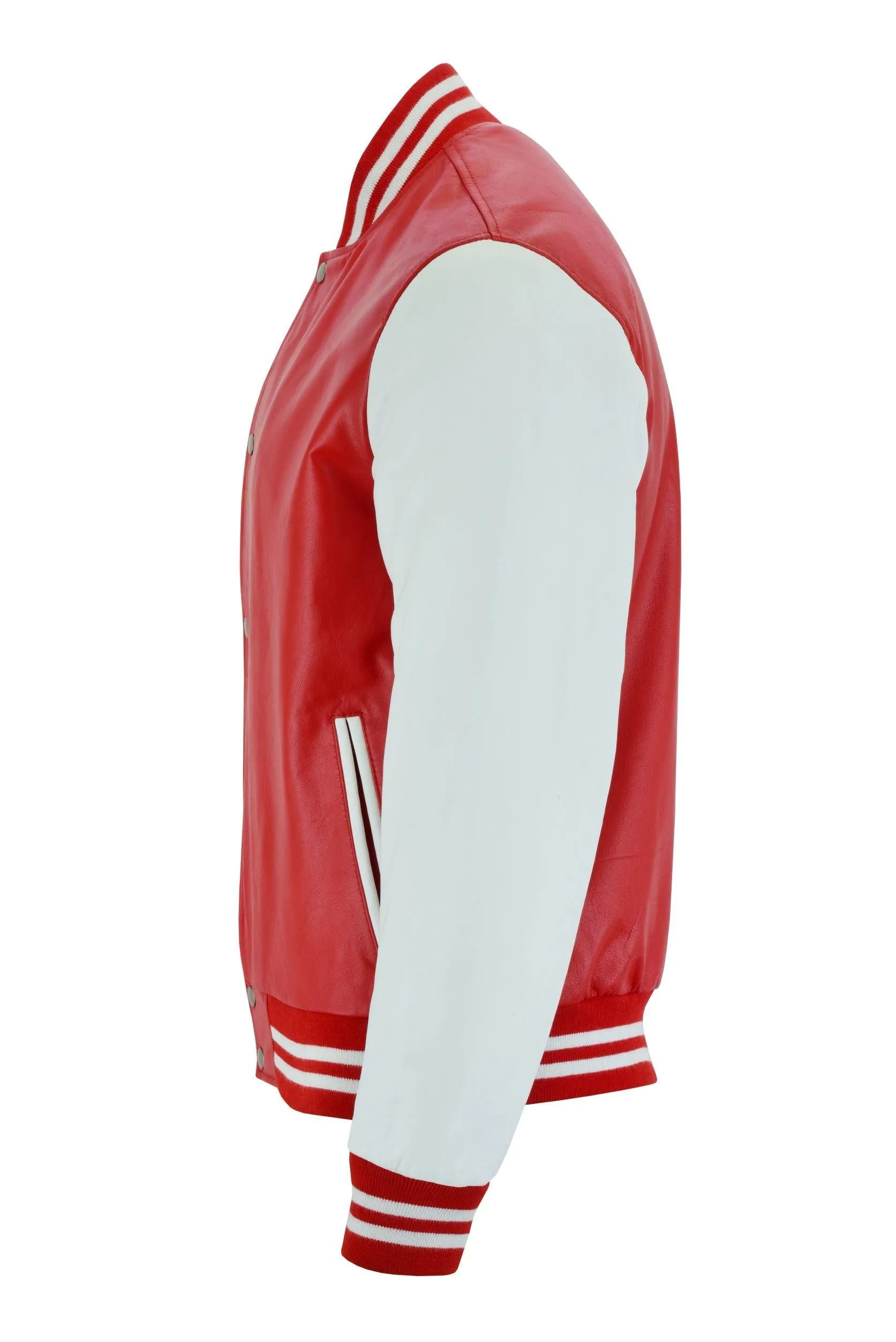 Warrior Gears® Leather Varsity Jacket -Red Leather Body & White Leather Sleeves