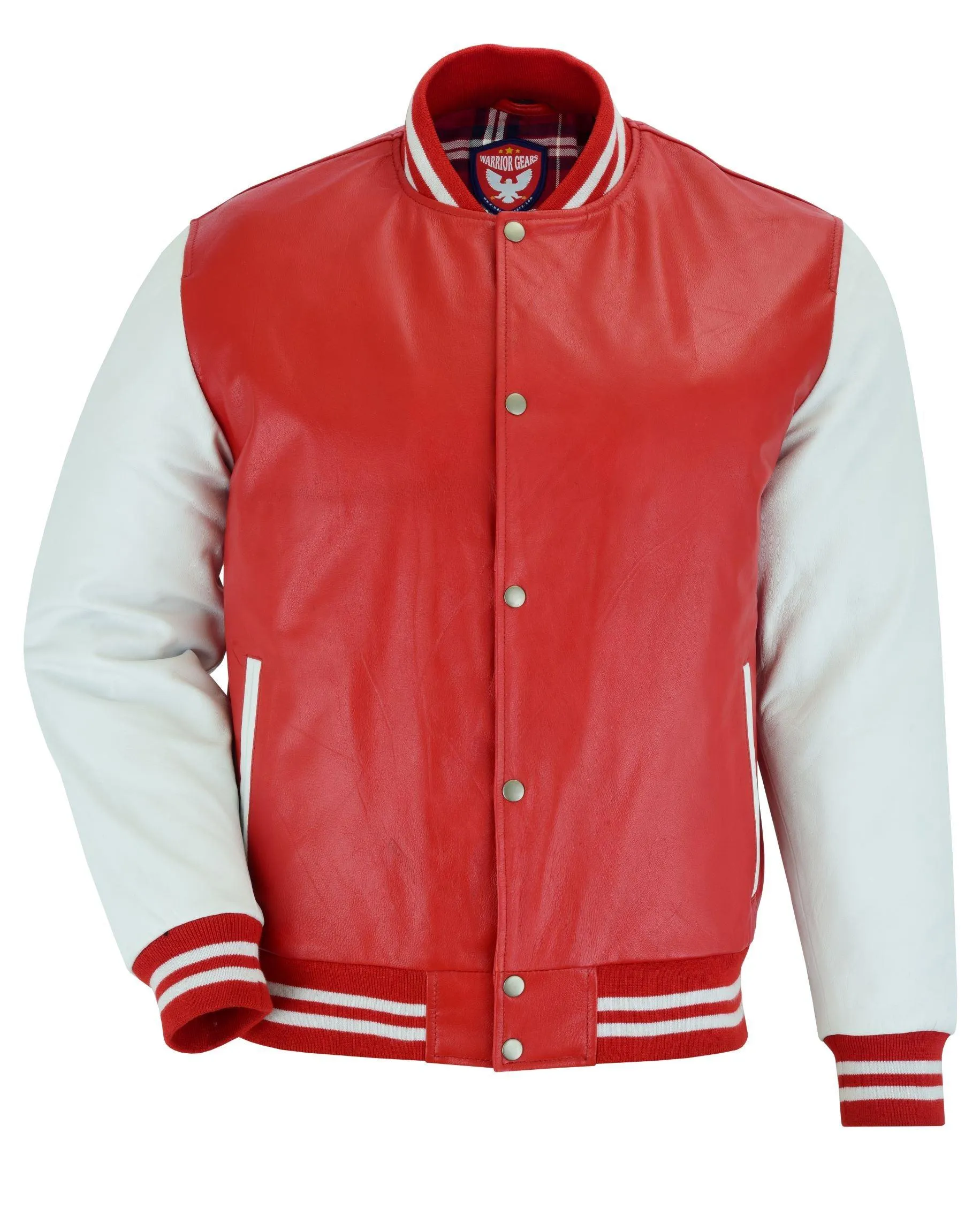 Warrior Gears® Leather Varsity Jacket -Red Leather Body & White Leather Sleeves