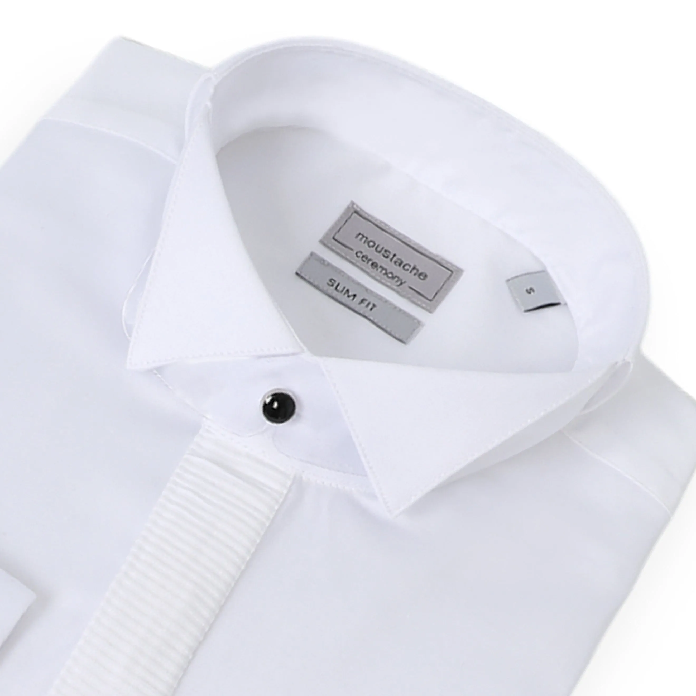 White Tuxedo Shirt Slim Fit With One Black Button