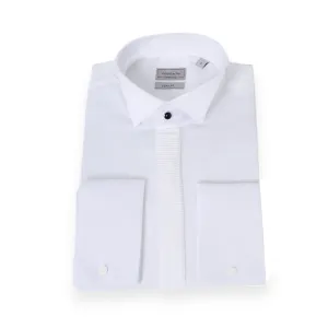 White Tuxedo Shirt Slim Fit With One Black Button