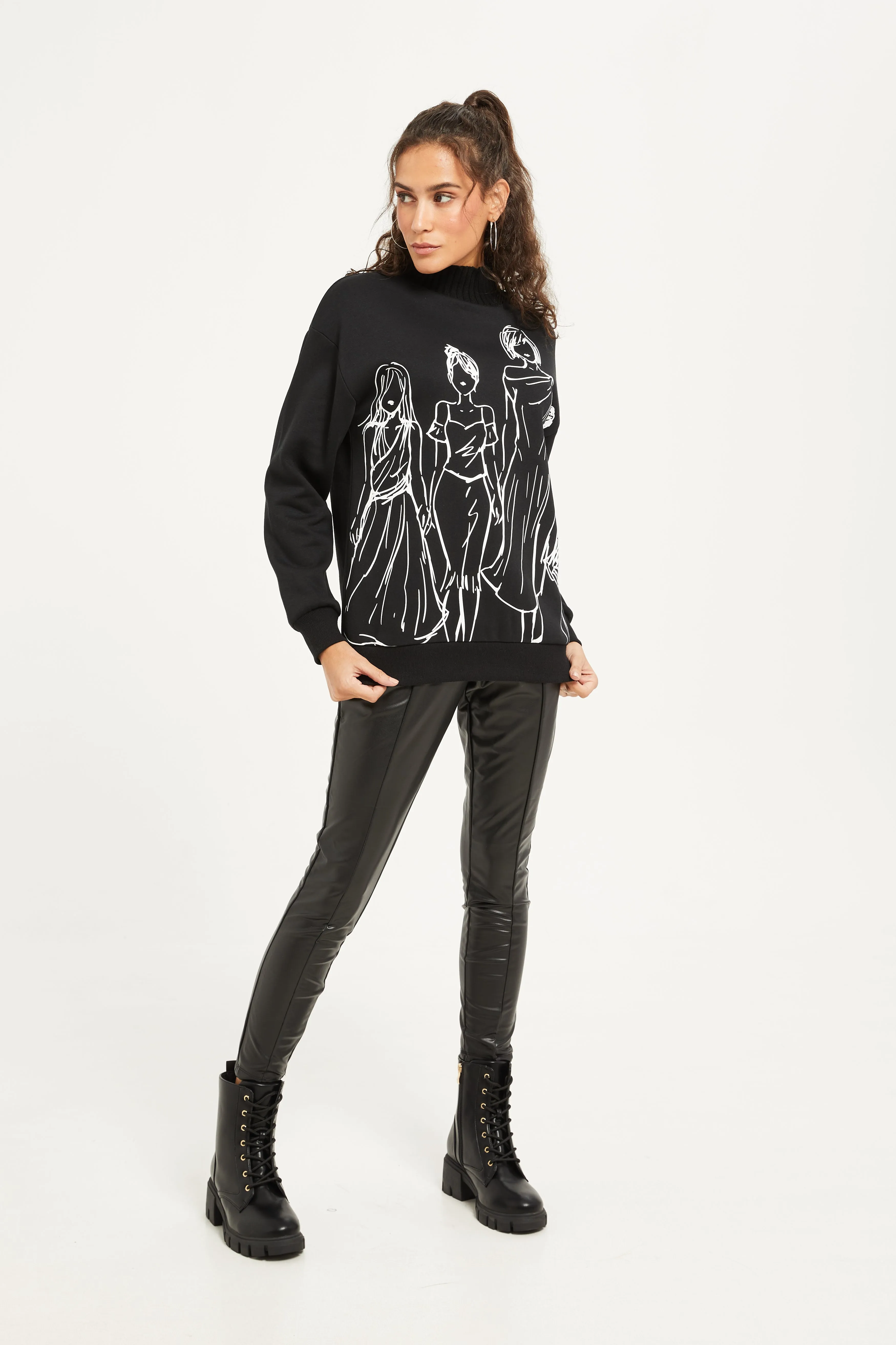 Women Black Printed Sweatshirt