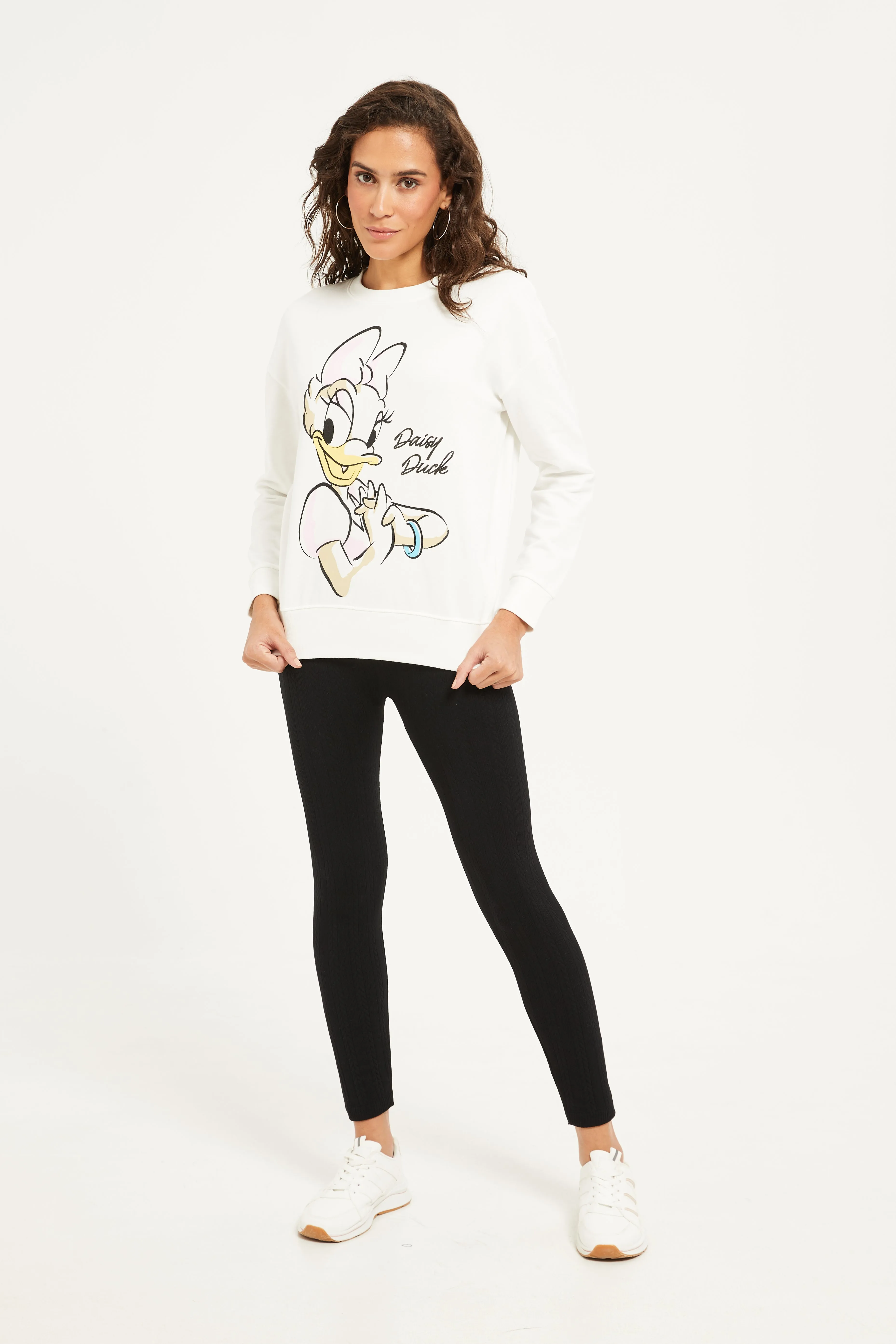 Women Cream Daisy Duck Printed Sweatshirt