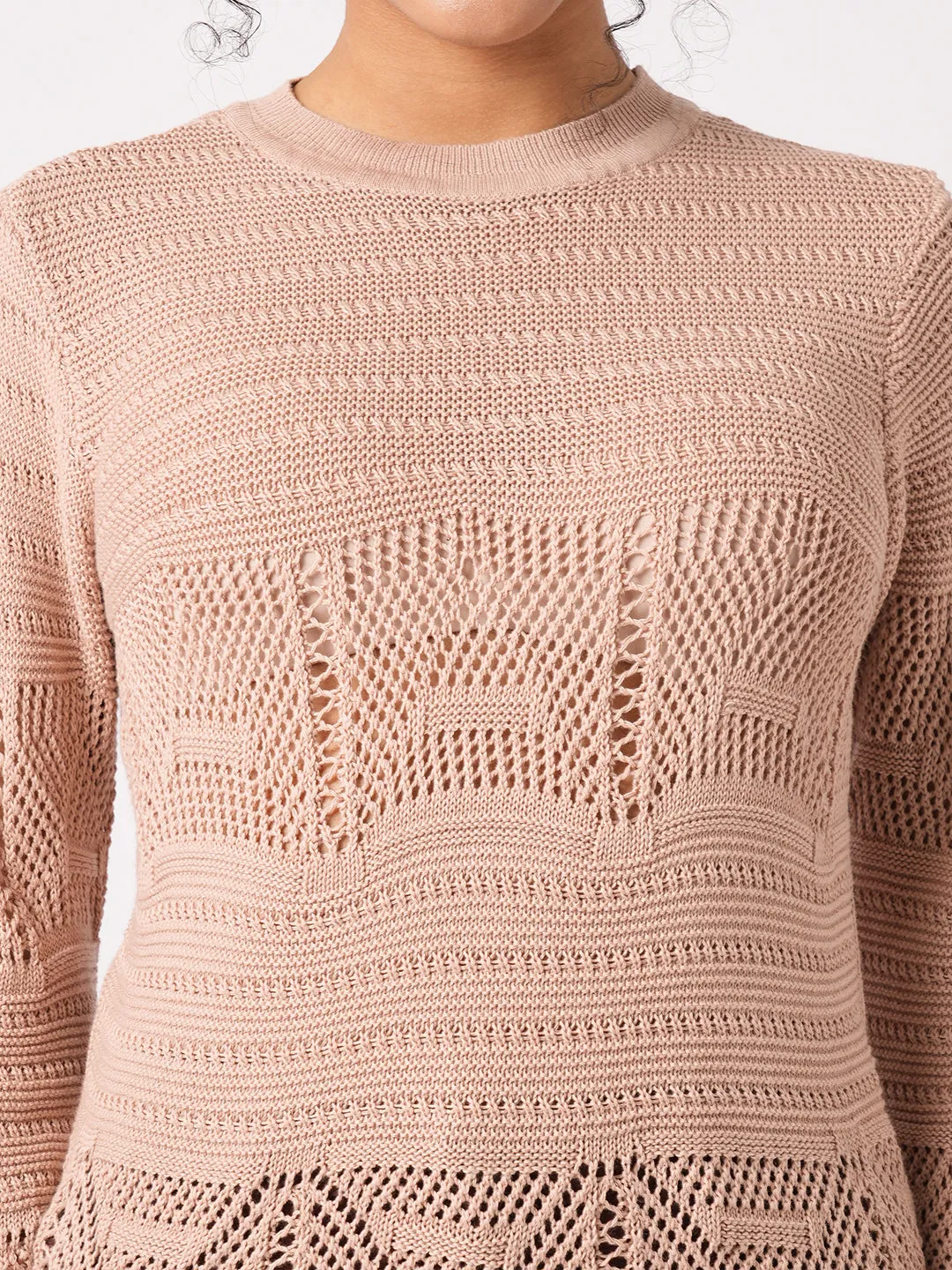 Women Slim Fit Beige Flat Knit