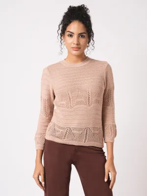 Women Slim Fit Beige Flat Knit